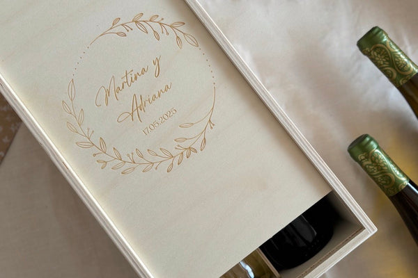 Caja vino doble - Corona floral sencilla