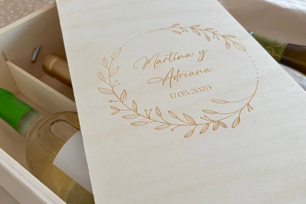 Caja vino doble - Corona floral sencilla