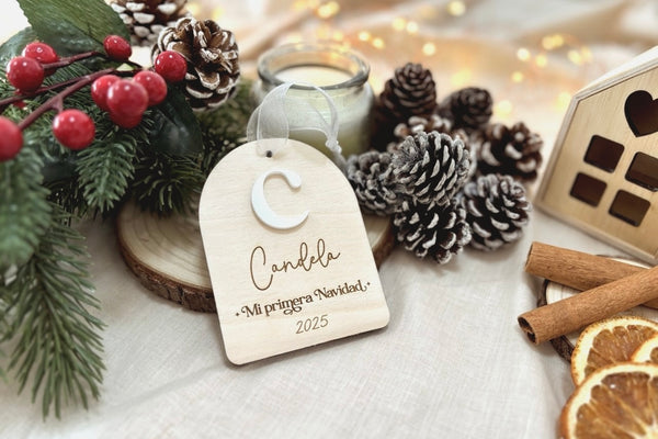 Caja regalo - Mi primera Navidad (base + adorno + placa huella)