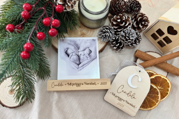 Caja regalo - Mi primera Navidad (base porta fotos y adorno árbol)