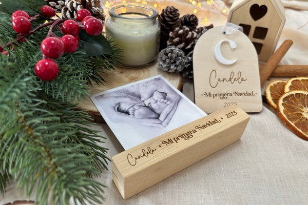 Caja regalo - Mi primera Navidad (base porta fotos y adorno árbol)