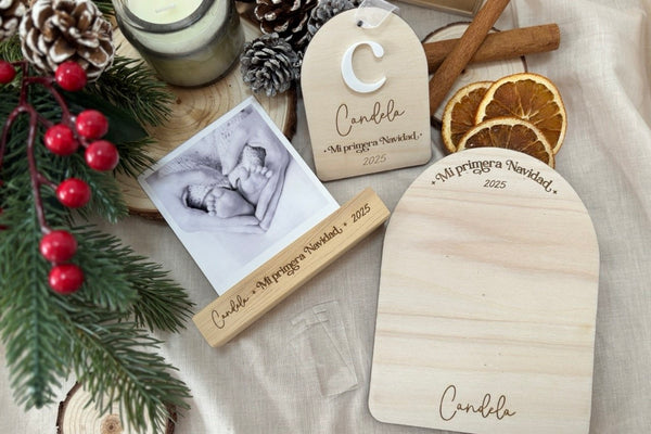Caja regalo - Mi primera Navidad (base + adorno + placa huella)