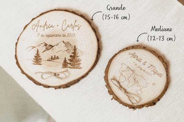 Porta alianzas rodaja madera floral - Lletres de Vida