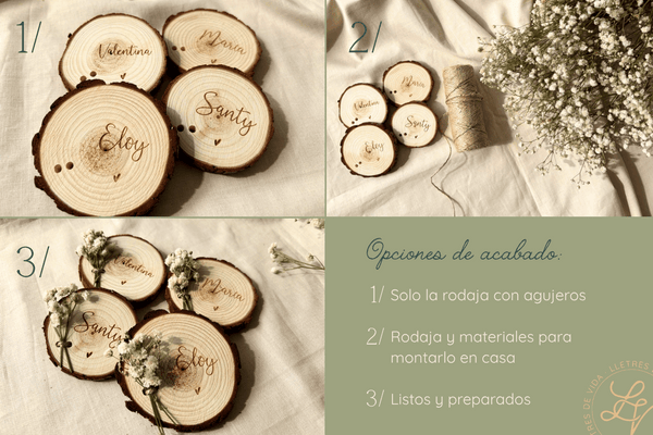 Marcasitios rodaja de madera con ramillete