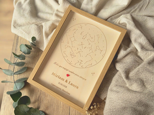 Mapa de estrellas personalizado en madera