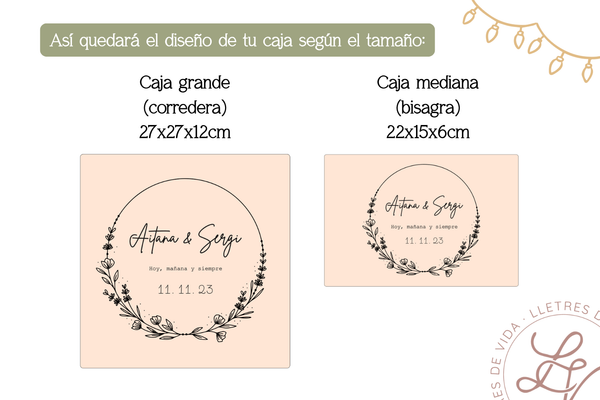 Caja de recuerdos en madera - Corona floral