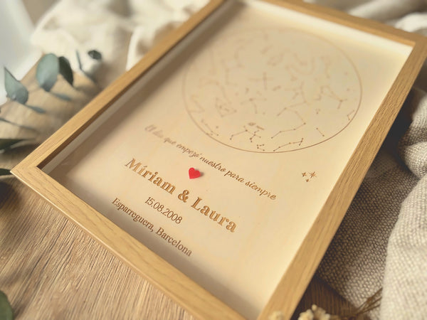 Mapa de estrellas personalizado en madera