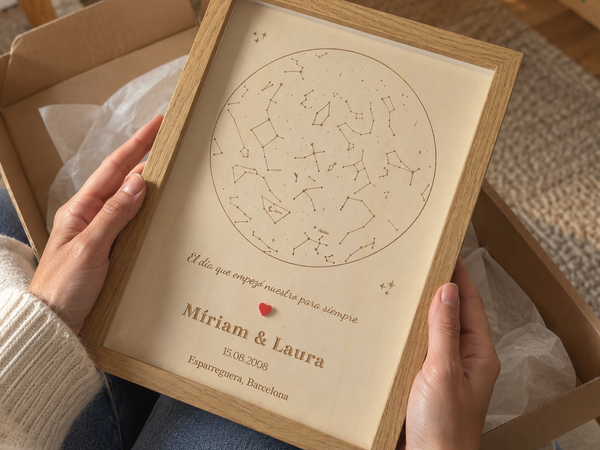 Mapa de estrellas personalizado en madera