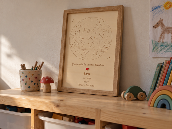 Mapa de estrellas personalizado en madera